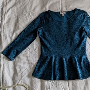 Loft XS Teal peplum 3/4 sleeves